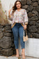 Black Plus Size Floral Print Contrast Trim Striped Detail Babydoll Blouse