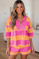 Pink Seam Detail Half Zip Tee Casual Shorts 2pcs Set