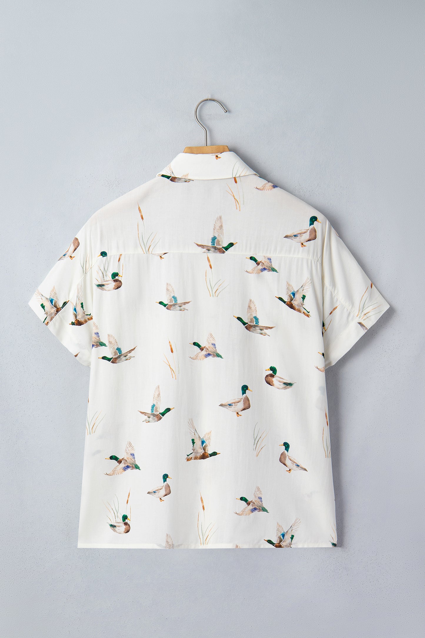 White Mallard Printed Button Flap Pocket Short Sleeve Shirt