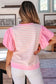 Pink Stripe Ruffled Short Sleeve Patchwork Blouse
