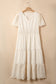 Apricot Plus Size V Neck Lacy Embroidery Patchwork Short Sleeve Maxi Dress