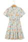 Beige Floral Print Shirred High Waist Puff Sleeve Mini Dress