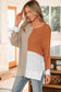 Chestnut Color Block Knit V Neck Loose Sweater