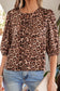 Brown Leopard Bow Tie Puff Sleeve Blouse