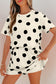 White Polka Dot Short Sleeve Top Casual Skort 2pcs Outfit