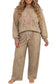 Khaki Leopard Print Star Patch Colorblock Long Sleeve Top Plus Size Drawstring Pants Set