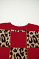 Red Plus Size Leopard Contrasted Checkered Short Sleeve Sweater