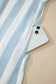 Sky Blue Stripe Subtle Lace Detail V Neck Ruffle Trim Casual Dress
