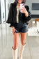 Evergreen Puffy Flounce Sleeve Leopard Trim V Neck Blouse