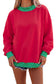 Brown Colorblock Polka Dot Contrast Trim Oversized Sweatshirt
