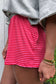 Rose Stripe Contrast Elastic Waist Casual Ribbed Shorts