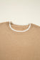 Tan Leopard Bow Decor Split Cuff Contrast Trim Sweater