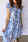 Blue Ruffled Short Sleeve Tiered Floral Midi Dress