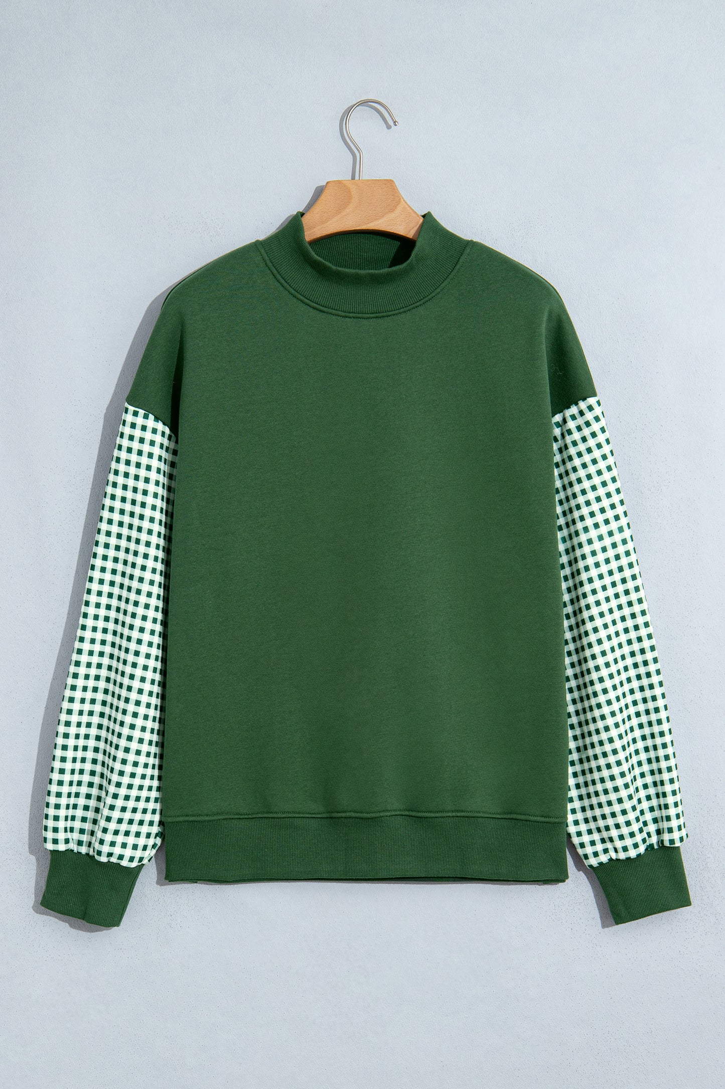 Black Plaid Sleeve Colorblock Loose Tunic Sweatshirt