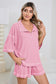 White Breathable Waffle Color Block Trim 2pcs Casual Short Set