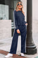 Gray Morn Varsity Striped Detail Crewneck Pullover Elastic Sweatpants 2pcs Outfit