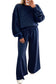 Brown Polka Dot Drawstring Wide Leg Long Sleeve Top Pant Set