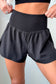 White Solid Color Ribbed Patchwork High Waist Athletic Shorts