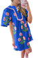 Blue Floral Short Sleeve Split Neck Loose Mini Dress