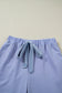 Beau Blue Flounce Long Sleeve Top Drawstring Pants Contrast Velvet Bow Knot 2pcs Lounge Set