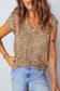 Apricot Cheeath Print Frilled V Neck Shirred Detail Short Sleeve Blouse