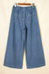 Sky Blue Stripe Plus Size Buttoned Loose Wide Leg Denim Pants