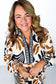 White Plus Size Abstract Print Contrast Collar Split Neck Shift Long Dress