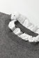Racing Red Lace Trim Patchwork Buttoned Cuffs Loose Sweater
