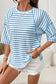 Apricot Stripe Textured Knit Split Hem Half Sleeve Loose Top