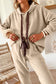Parchment Leopard Drawstring Pullover Hoodie and High Waist Pants Corduroy Suit