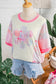 Beige Color Block Floral Patchwork Big Flower Accent Relaxed Top