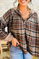 Brown Plaid Patchwork Long Sleeve Button Hooded Blouse