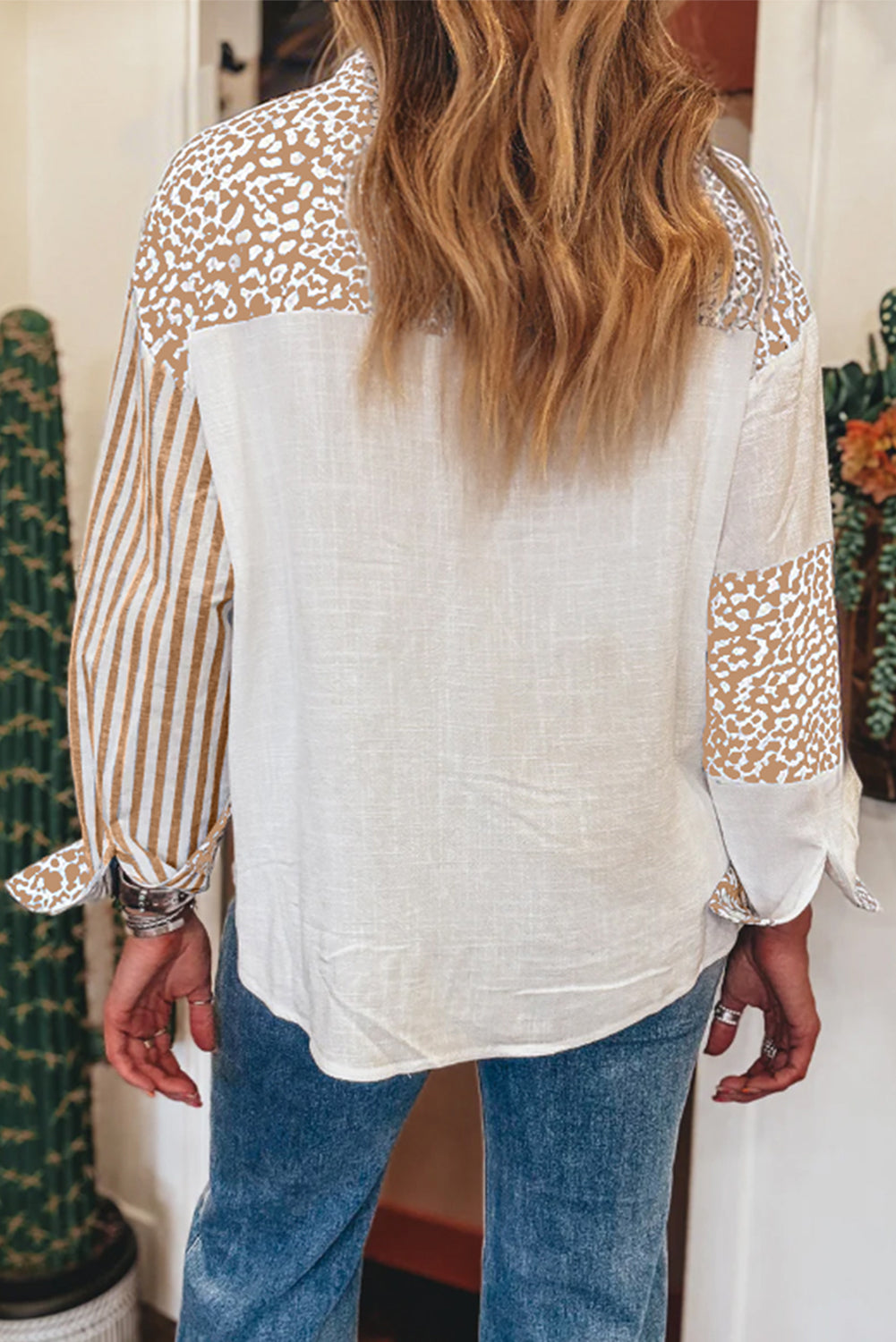 Pink Leopard Striped Western Casual Shirt