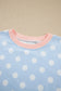 Sky Blue Polka Dot Contrast Trim Long Sleeve Top Drawstring Shift Pants Set