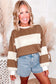 Blue Polka Dot Patchwork Colorblock Long Sleeve Top