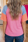 Rose Red Color Block Twisted Ribbed Tee