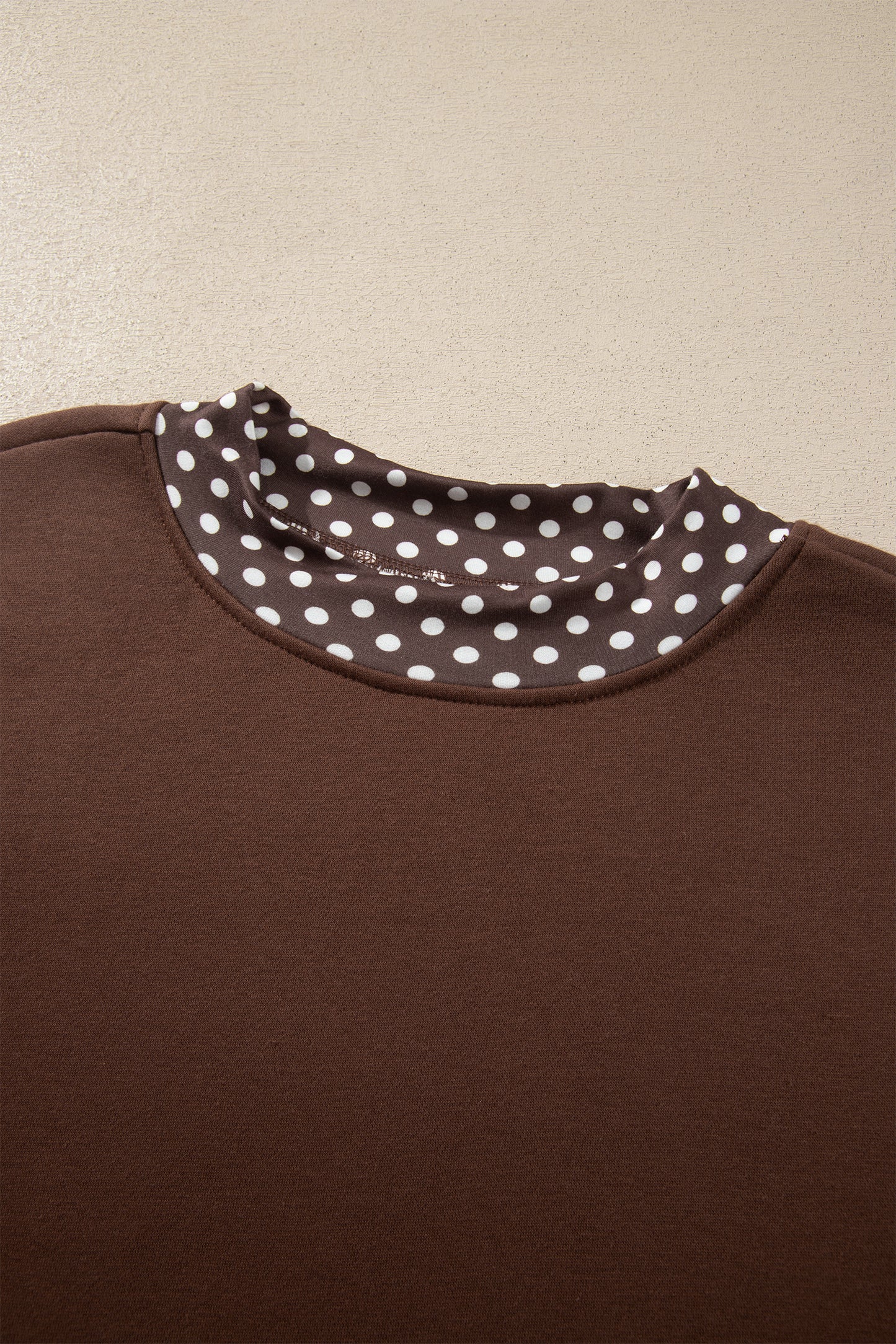 Brown Colorblock Polka Dot Contrast Trim Oversized Sweatshirt