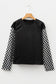 Black Plaid Textured Contrast Checkered Patchwork Long Sleeve Top