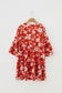 Sky Blue Boho Floral Print Lettuce Trim 3/4 Sleeve Mini Dress