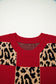 Red Plus Size Leopard Contrasted Checkered Short Sleeve Sweater