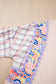 Delicacy Ricrac Trim Floral Plaid Patchwork Puff Sleeve Blouse