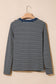 Gray Stripe Denim Contrast Collar Half Button Long Sleeve Top