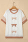 Apricot Bowknot Applique Plus Size Ribbed Top