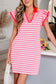 Sachet Pink Stripe Print Contrast Collar Split Neck Flutter Sleeve Short Dress