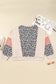 Gray Leopard Color Block Patchwork Reverse Stitch Plus Size Baggy Pullover