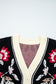 Black Floral Print Buttoned Front V Neck Knit Cardigan