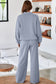 Dusk Blue Solid Color Cowl Neck Drawstring Pullover Wide Leg Athleisure Pants Set