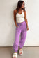 Lilac Drawstring Waist Patchwork Solid Color Jogger Pants