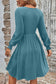 Canton Shirred Cuff Long Sleeve Button Round Neck Mini Dress
