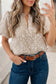 Apricot Pink Floral Textured Jacquard Puff Sleeve Blouse